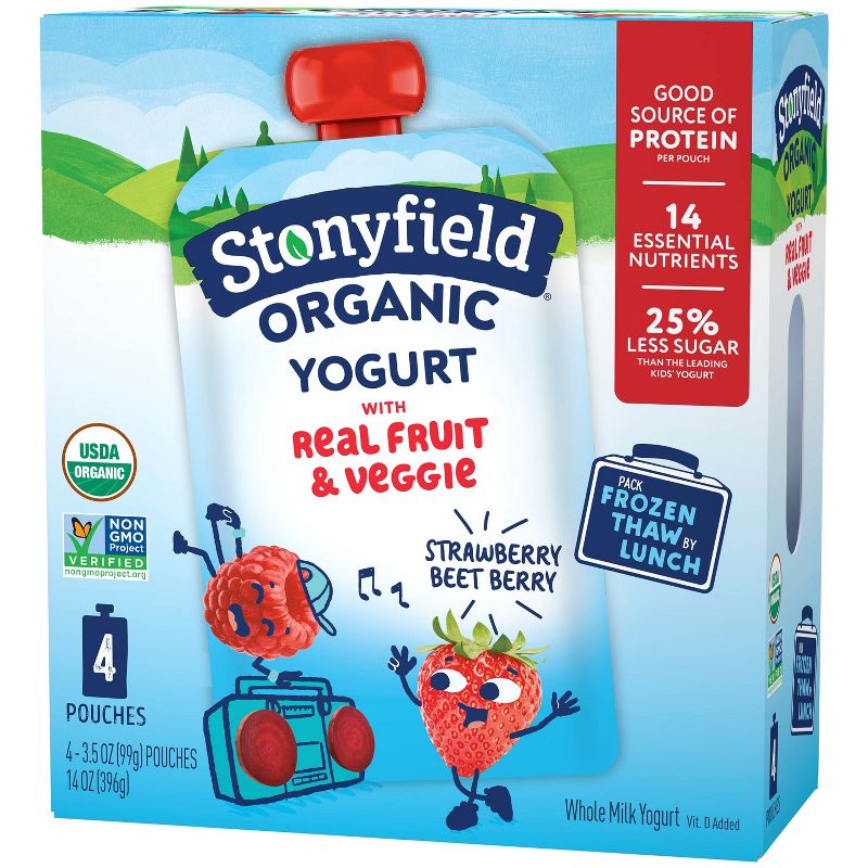Stonyfield Organic Whole Milk Strawberry Beet Berry Kids&#39; Yogurt - 4ct/3.7oz Pouches, 1 of 11