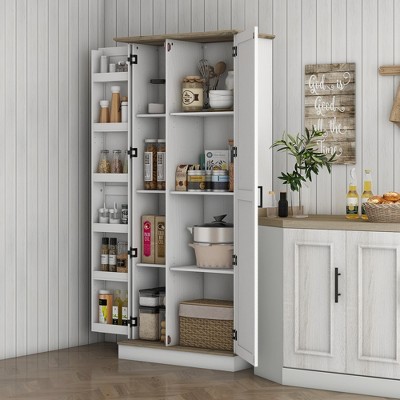 70" Tall Kitchen Pantry Cabinet, Modern Storage Cabinet with 6 Spice Racks and Adjustable Shelves, Freestanding Cupboard