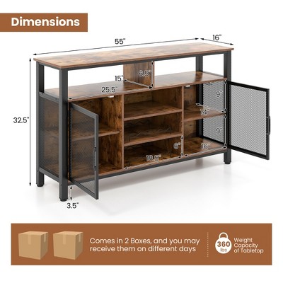Rustic Brown 55-Inch Buffet Sideboard with Wine Racks and Glass Holders