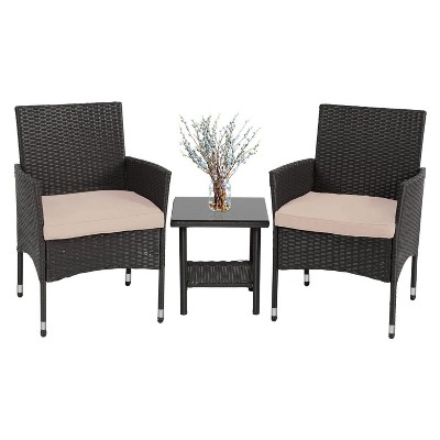 Garvee Patio Porch Furniture Sets 3 Pieces PE Rattan Wicker Chairs with Table Outdoor Garden Furniture Sets
