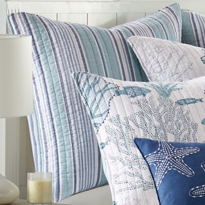 Lacey Sea Blue and White Cotton Euro Sham Set