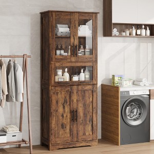 67" Tall Kitchen Pantry Storage Cabinet with Glass Doors, Adjustable Shelves, Drawer, for Bathroom, Dining Room, Living Room - 1 of 4