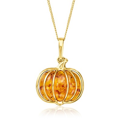 Ross-Simons Amber Pumpkin Pendant Necklace in 18kt Gold Over Sterling