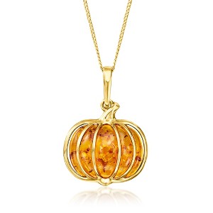Ross-Simons Amber Pumpkin Pendant Necklace in 18kt Gold Over Sterling - 1 of 4
