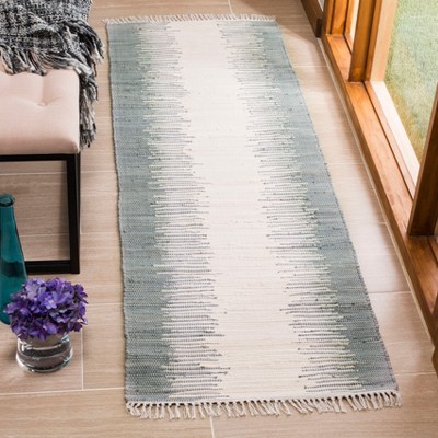 Gray and White Handwoven Cotton Stripe Runner Rug