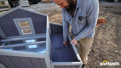 Gray and Purple Foldable Wooden Chicken Coop with Nesting Boxes