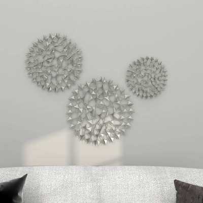 Set of 3 Silver Metal Starburst Wall Sculptures