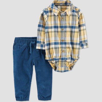 Image of Carter's Just One You® Baby Boys' Plaid Top & Bottom Set - Yellow 3M