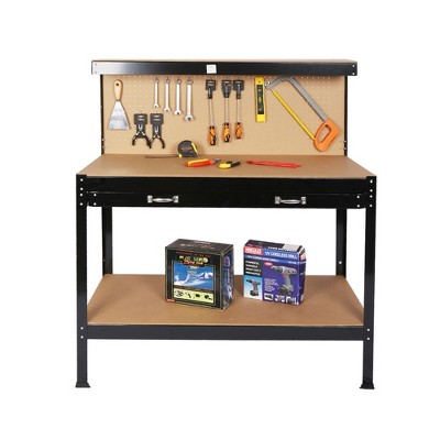 Steel Workbench Tool Storage Work Bench Workshop Tools Table W/Drawer and Peg Board 63"