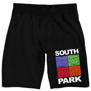 South Park Four Boys Character Squares Men's Black Sleep Pajama Shorts - 1 of 4