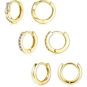 Inerney Gold Huggie Hoop Earrings Set for Women, Dainty Small Sterling Silver Earring Stacks Hypoallergenic Jewelry for Multiple Piercings - 1 of 4