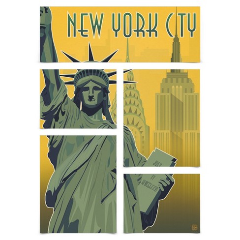 Americanflat New York City Lady Liberty 5 Piece Grid Poster Wall ...