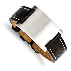Black Bow Jewelry Mens Blk Leather Brushed Stainless Steel I.D. Buckle Bracelet, 8.75 In - 1 of 3