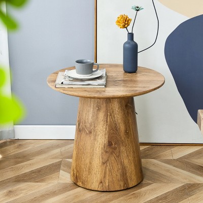 Round Wood Grain Coffee Table,Modern MDF Accent Table,25.6"W  21.6"W Natural Side Table for Living Room Small Space-Baofuwish