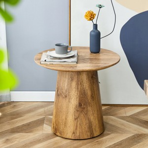 Round Wood Grain Coffee Table,Modern MDF Accent Table,25.6"W  21.6"W Natural Side Table for Living Room Small Space-Baofuwish - 1 of 4