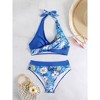 Womens Color Block Swimsuits Sets 2 Piece Halter Neck Bikini Sets V Neck Bating Suits Sets Front Twist Mid Waist Swimsuits for Summer - 3 of 4