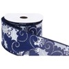 Wired Polyester Ribbon Set Of 2 – Blue And White Holly Berry – 0.25 Inch Height – For Holiday Crafts – By Melrose - 3 of 3