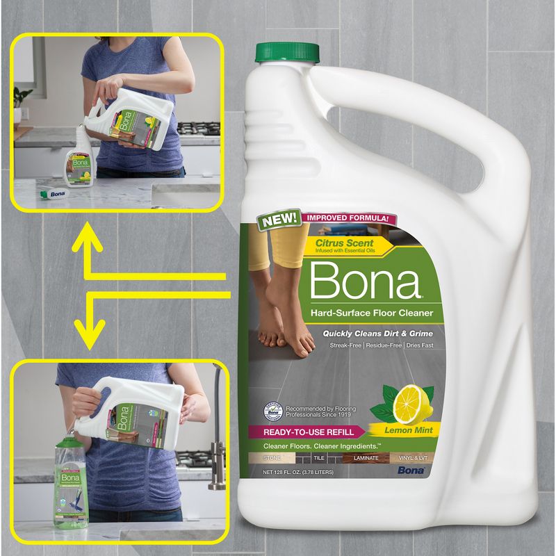 Bona Lemon Mint Cleaning Products Mop Refill Multi Surface All Purpose Floor Cleaner - 128oz, 3 of 10