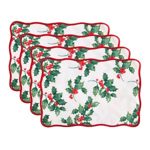 Vintage Holly Scallop Border Placemats, Set of 4 - Multicolor - 13x19 - Elrene Home Fashions - 1 of 3