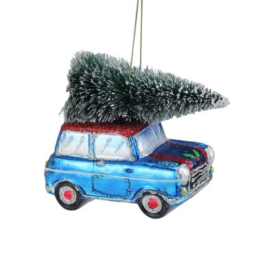 Northlight 4" Blue Station Wagon Hauling Home the Holiday Tree Christmas Ornament