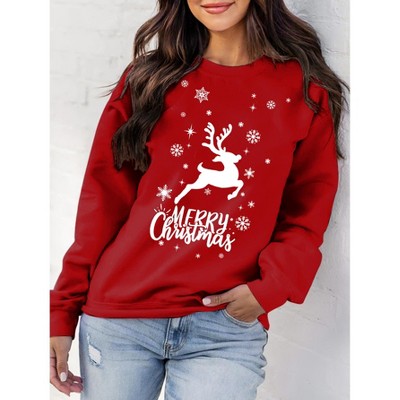 Womens Christmas Sweatshirt Merry Bright Christmas T-Shirt Long Sleeve Lightweight Holiday Pullover Tops