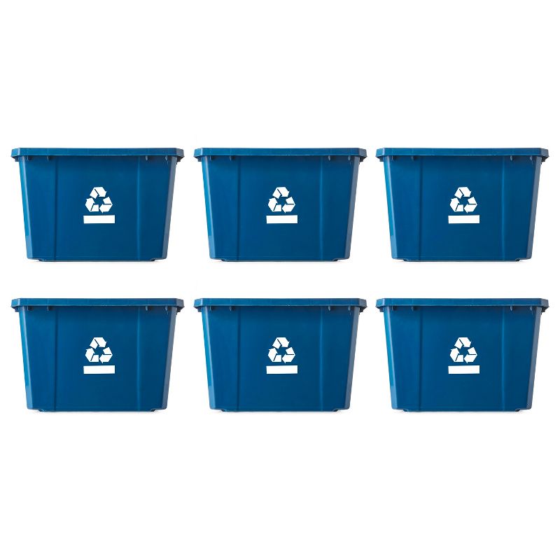 Gracious Living Medium Sized Plastic Curbside 17 Gallon Home or Office Recycling Bin Container with Built-In Carrying Handles, Blue, 1 of 7