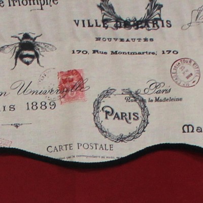 Linen and Red Scalloped Cotton Rod Pocket Valance