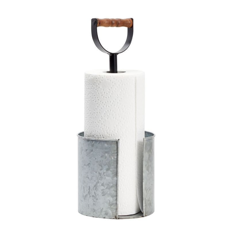 Farmlyn Creek Kitchen Paper Towel Holder for Countertop with Wooden Handle, Galvanized Farmhouse Decor, 6 x 16 In, 3 of 9