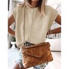 Womens Pullover Sweater Vest Crew Neck Cap Sleeve Loose Fits Sweater Ribbed Knit Tops Solid Sweaters for Women - 3 of 4