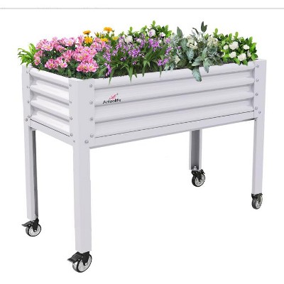 Anybear 48x24x35in Antique White Galvanized Elevated Garden Bed