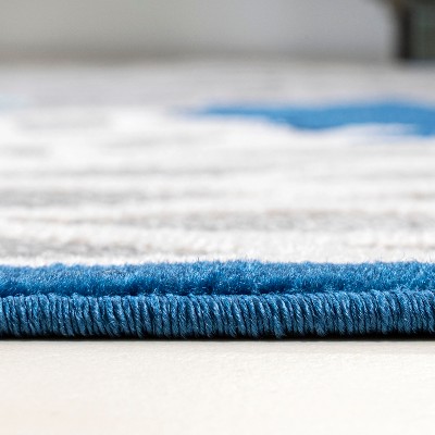 Blue/Gray Floral Synthetic 3' x 5' Easy-Care Indoor/Outdoor Rug