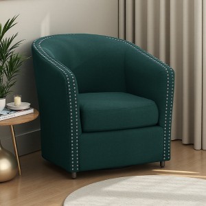 31.25" 100% Linen Fabric Contemporary Swivel Club Chair with Nailhead Accents - 1 of 4