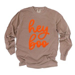 Simply Sage Market Women's Hey Boo Cursive Puff Print Long Sleeve Garment Dyed Tee - 1 of 4