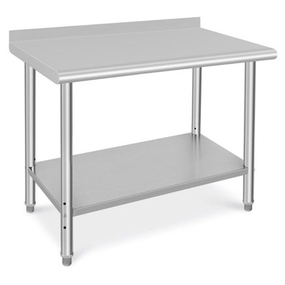 Stainless Steel Kitchen Cart, 48 x 24 x 35 inches Prep Table with Adjustable Shelf and Backsplash