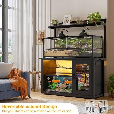 Aheaplus Fish Tank Stand with Hutch and Storage Cabinet, Aquarium Cabinet with Power Outlet & LED Light