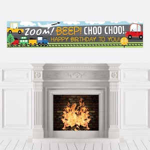 Big Dot of Happiness Cars, Trains, and Airplanes - Happy Birthday Transportation Decorations Party Banner - 1 of 4