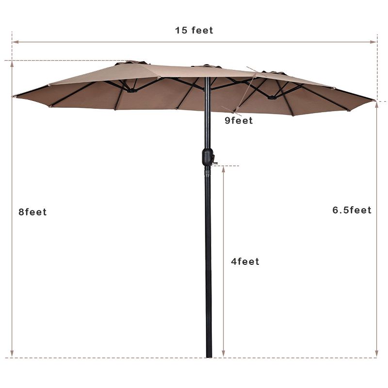 Costway 15' Market Outdoor Umbrella Double-Sided Twin Patio Umbrella with Crank Tan, 2 of 10