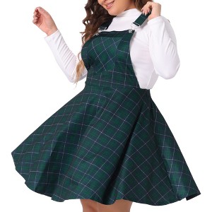 Agnes Orinda Women's Plus Size Elegant Plaid Overalls Fashionable A-Line Skirts - 1 of 4