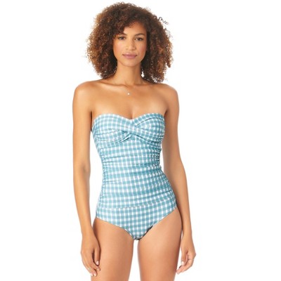 blue gingham one piece swimsuit
