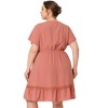 Agnes Orinda Women's Plus Size Elegant Short Sleeve Tie Waist Ruffle Hem At Knee Dresses - 4 of 4