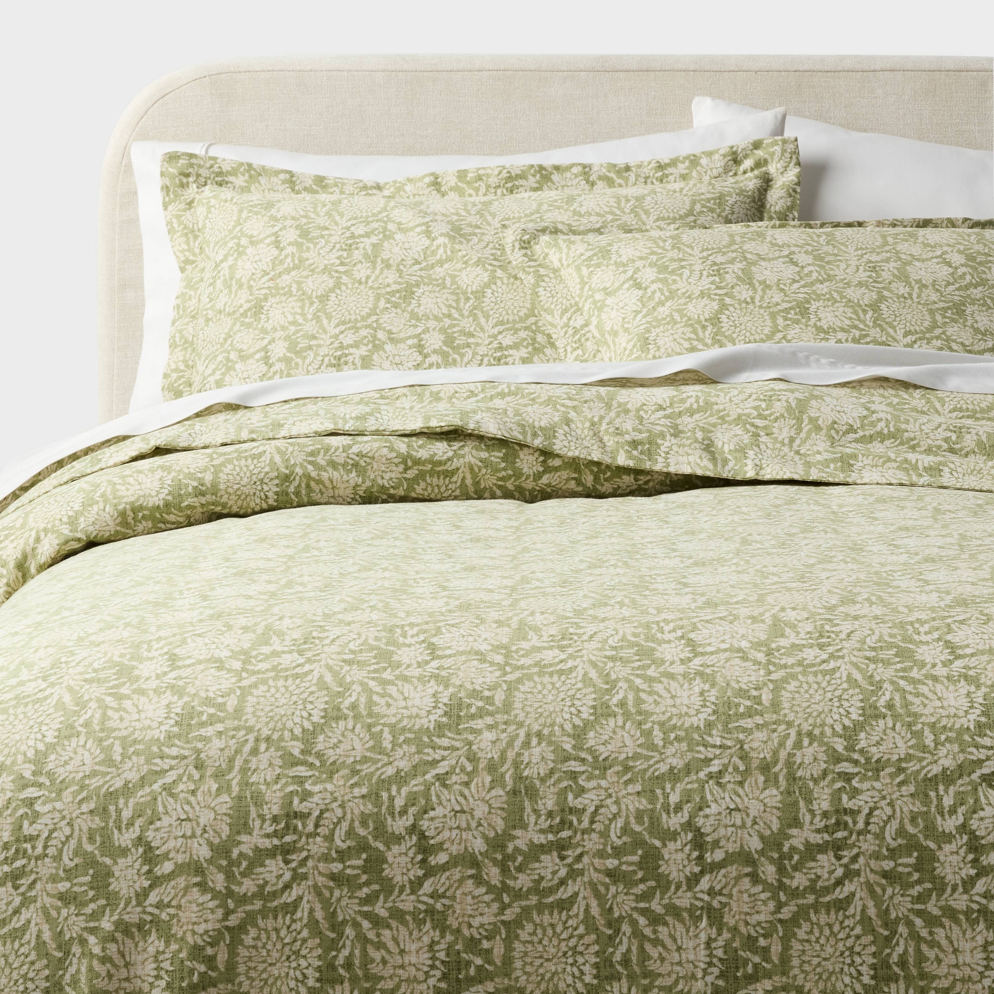 Target Full/Queen Casual Textured Cotton Printed Duvet Cover and Sham Set Green - Threshold™