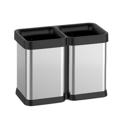 Dual Compartment Trash Can, 2 x 5.3 Gal (2x20L) Stainless Steel Open Top Trash Can, Rectangular Recycling Garbage Can, Fingerprint Proof