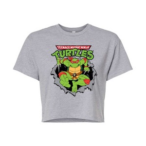 Women's - Teenage Mutant Ninja Turtles - Raphael Breaking Through Shirt Cropped Graphic T-Shirt - 1 of 4