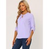 INSPIRE CHIC Women's Work Office Keyhole Pleated Front Ruched 3/4 Sleeve Chiffon Blouse - 3 of 4