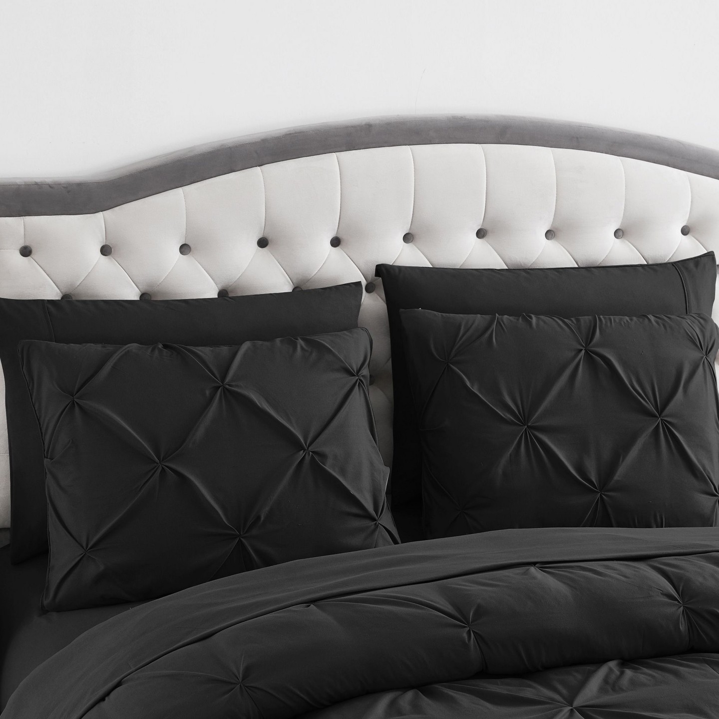 Комплект постельного белья Sweet Home Collections 8 Piece Pinch Pleated Bed In a Bag All Season Complete Set, Queen, Gray, цвет: Чёрный — фото 4