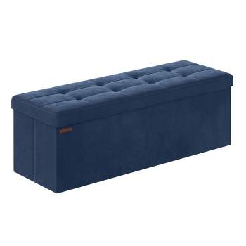SONGMICS Storage Ottoman Bench Folding Velvet Storage Footrest Stool 2 Extra Storage Boxes Removable Divider Hold up to 660 lb for Entryway Living Room Bedroom