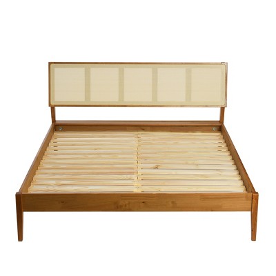 Crawford Queen Bed with Light Brown Pine Frame and Cane Headboard