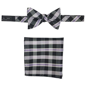 Men's Checkered 2.75" x 4.75" Adjustable 16" - 20" Freestyle Self Tie with Hankie Set - 1 of 4