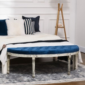 CAVINAS Bench Semi-Circle Ottoman with Tufted Velvet-Touch Fabric Rubberwood Legs for Bedroom - 1 of 4