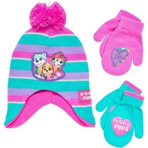 Paw Patrol Girls Winter Hat and 2 Pair Mittens or Gloves, Kids Age 2-7 - 1 of 4
